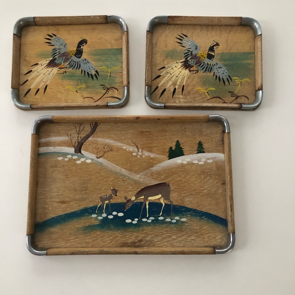 Vintage hand painted maple trays